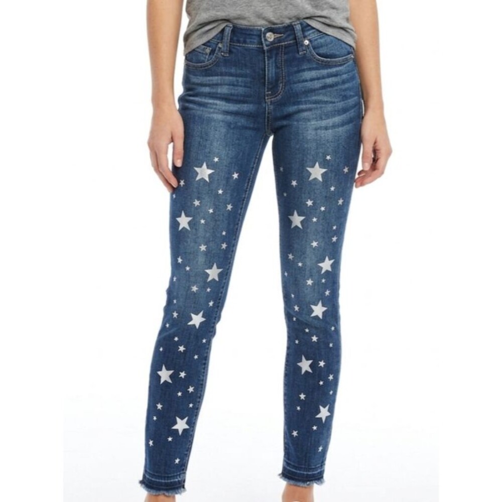 NWT Soho Jeans New York & Co Runway Leggings Star Print Skinny Blue Denim Size 0